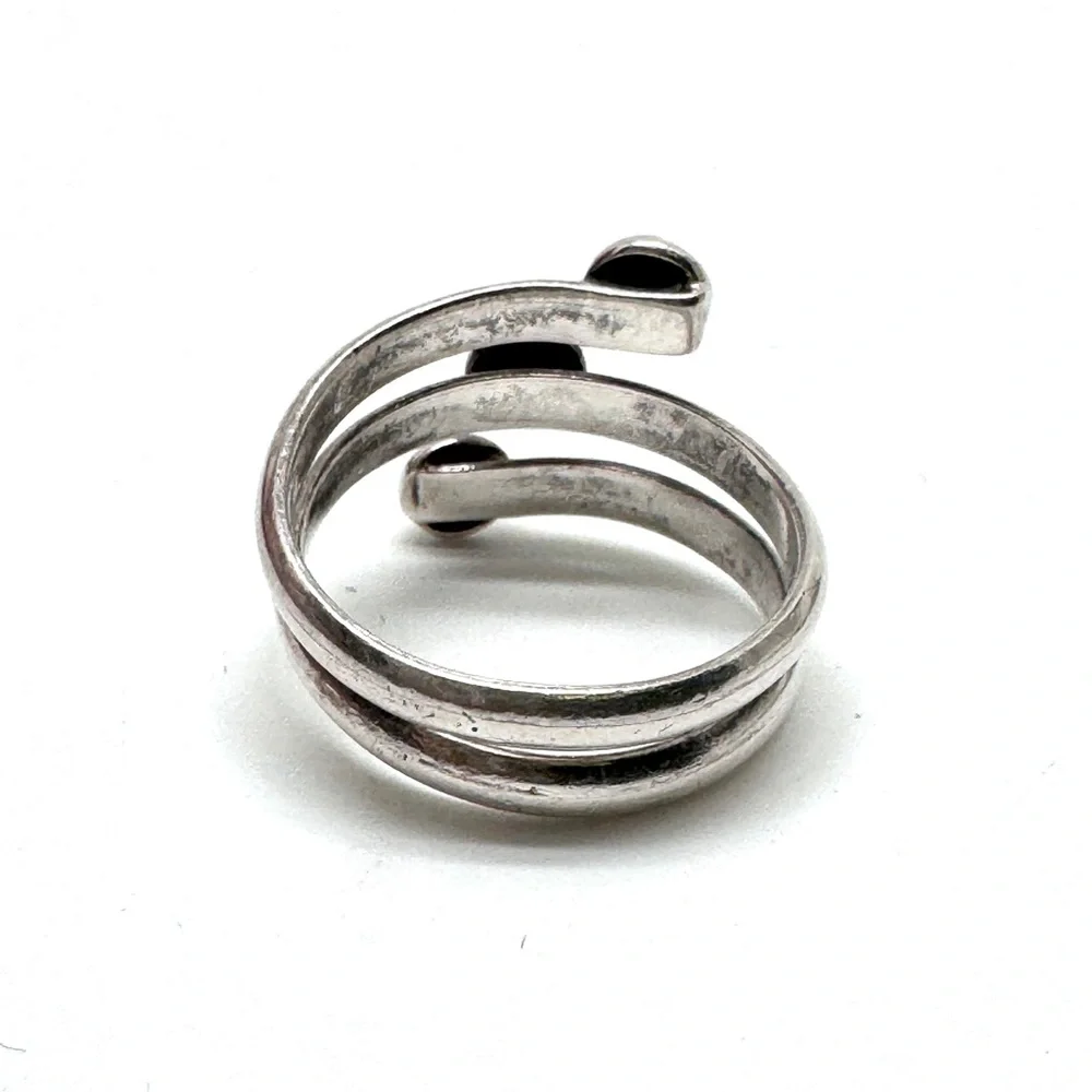 Vintage Sterling Silver Triple Beaded Wrap Bypass Ring Size 7 1/2